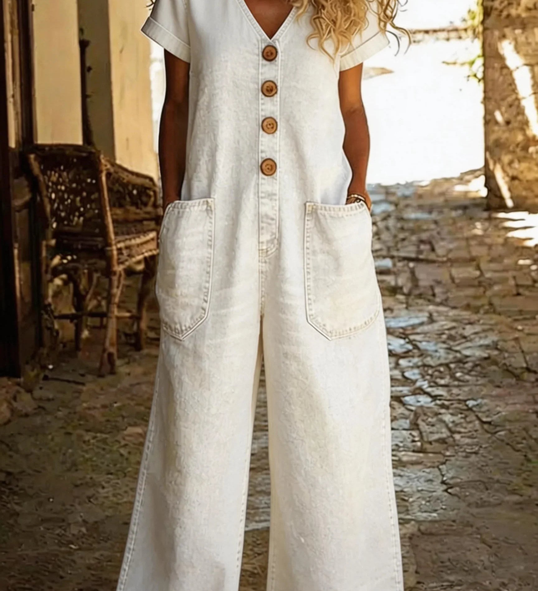 Denise | Farmer Overall V-neck with Short Sleeves