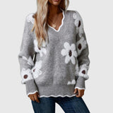 THEA - Elegant V-neck sweater with floral print