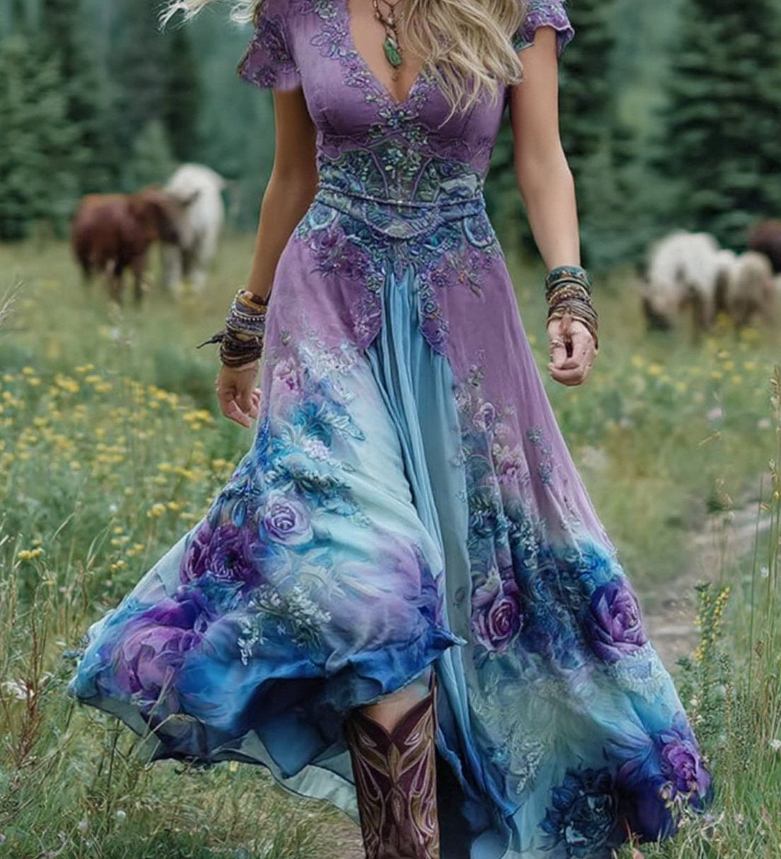 Serena - Floral Print Maxi Short Dress