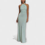 Long dress with a tie and a silky effect