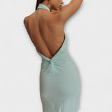 Long dress with a tie and a silky effect