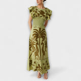 Stylish sleeveless top with palm trees and tropical birds