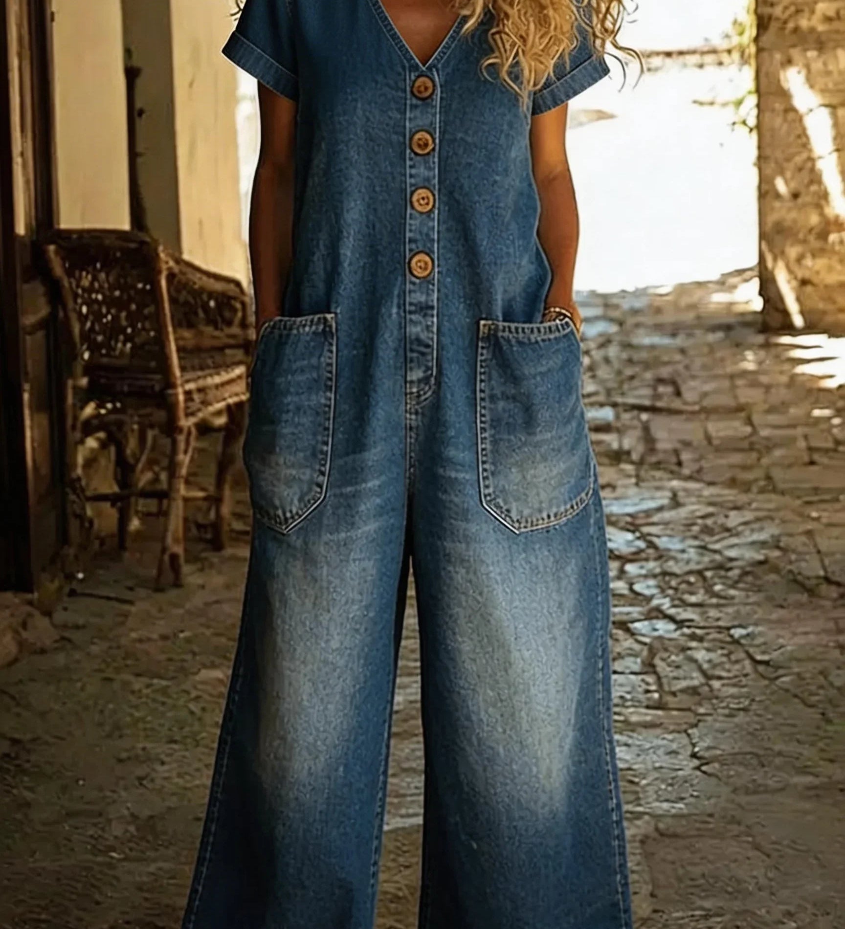 Denise | Farmer Overall V-neck with Short Sleeves