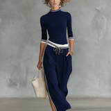 Sporty Set with Wide Leg Trousers and Tie