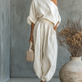 Off-Shoulder Linen Set with Pants