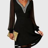 Slim-Fit Dress with V-Neck and Inserts