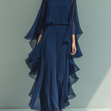 Rózsás Tengerészkék Chiffon Szett