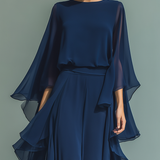 Rózsás Tengerészkék Chiffon Szett