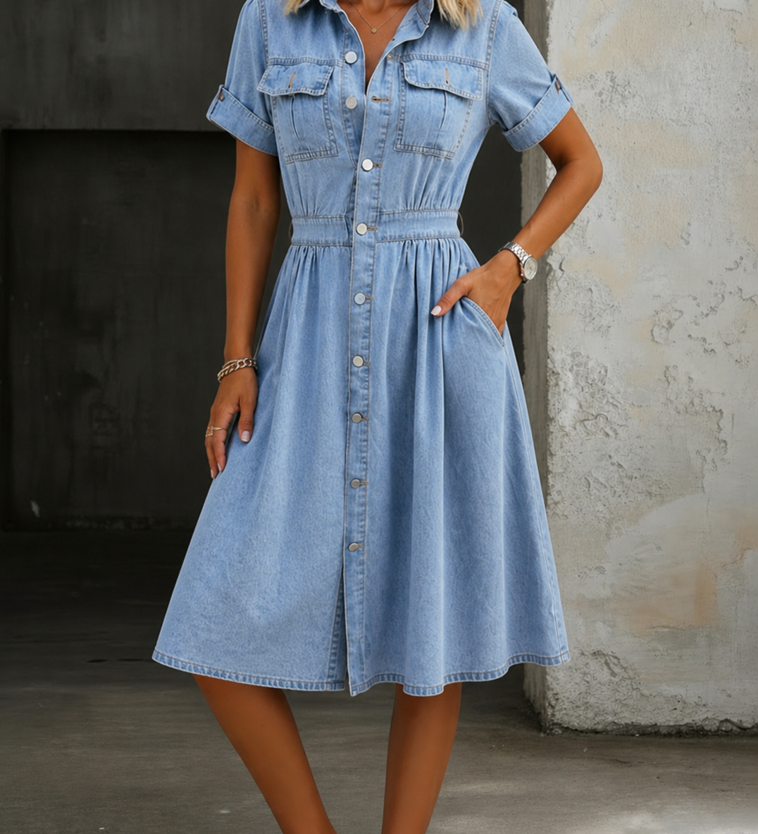 Deborah | Short-Sleeve Denim Dress