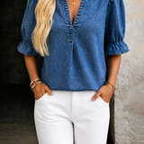 Ashley | Vintage V-neck Denim Basic