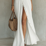 White linen, pleated maxi dress