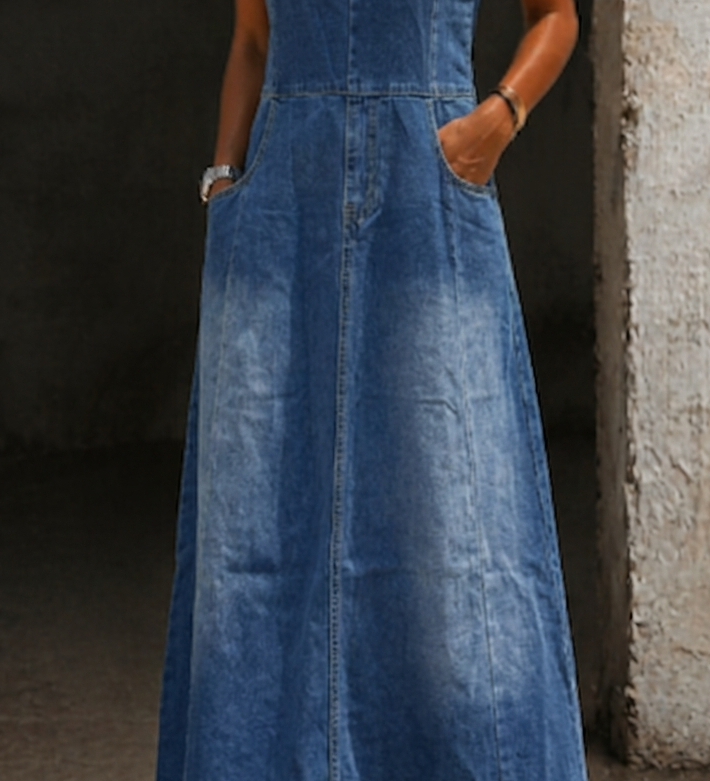 Savannah | Retro Long Denim Dress