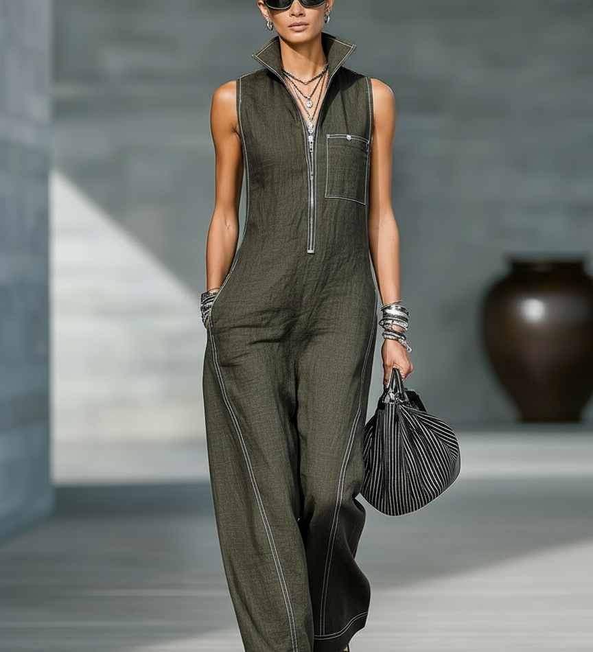 Sleeveless Knit Trousers with White Trim