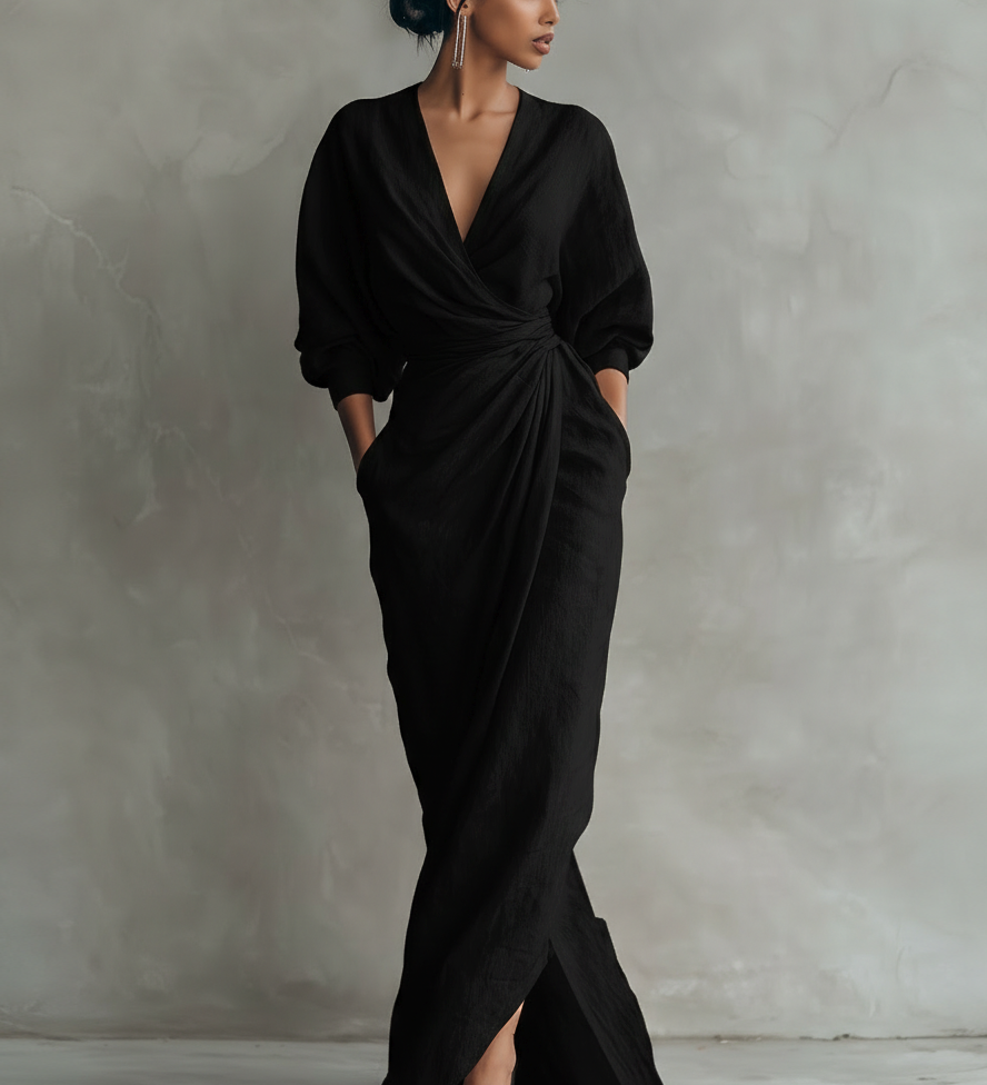 Pink V-neck Maxi Dress