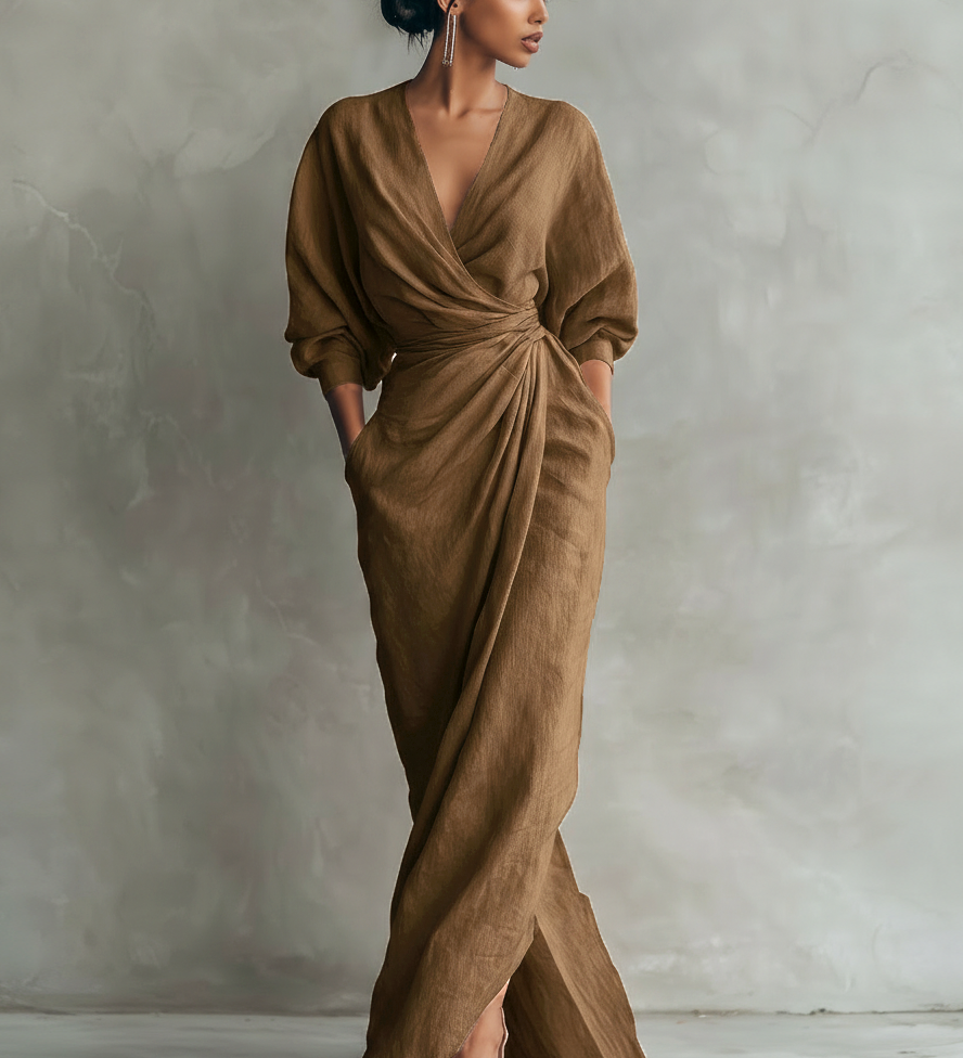 Pink V-neck Maxi Dress