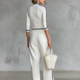 Sporty Set with Wide Leg Trousers and Tie