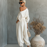 Off-Shoulder Linen Set with Pants