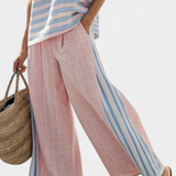 Bamboo Linen Set Daisy Mediterranean, with delicate pink and elegant blue stripes