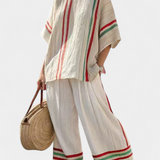 Mediterranean Laika set made of bamboo canvas with elegant red and green stripes