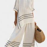Wide striped, asymmetrical overall - modern and comfortable style