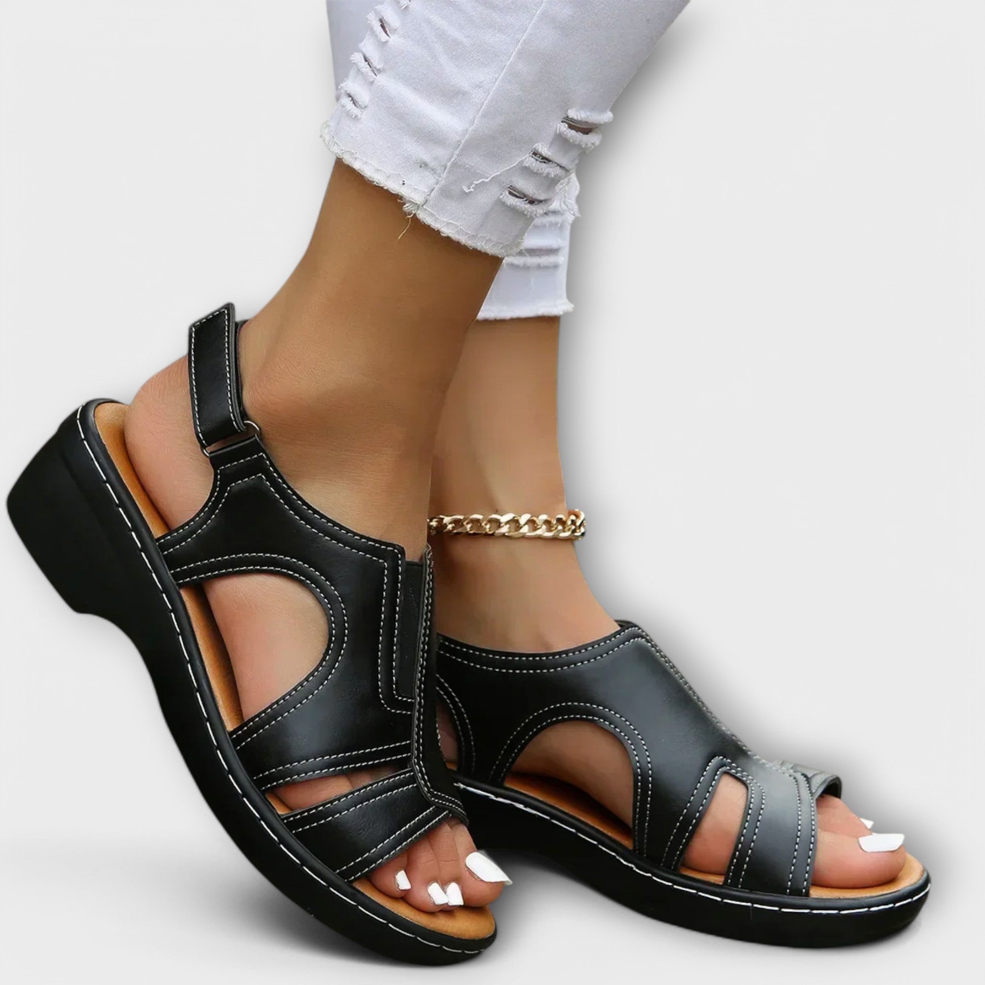 Kristina - Orthopaedic leather sandals with comfortable heels