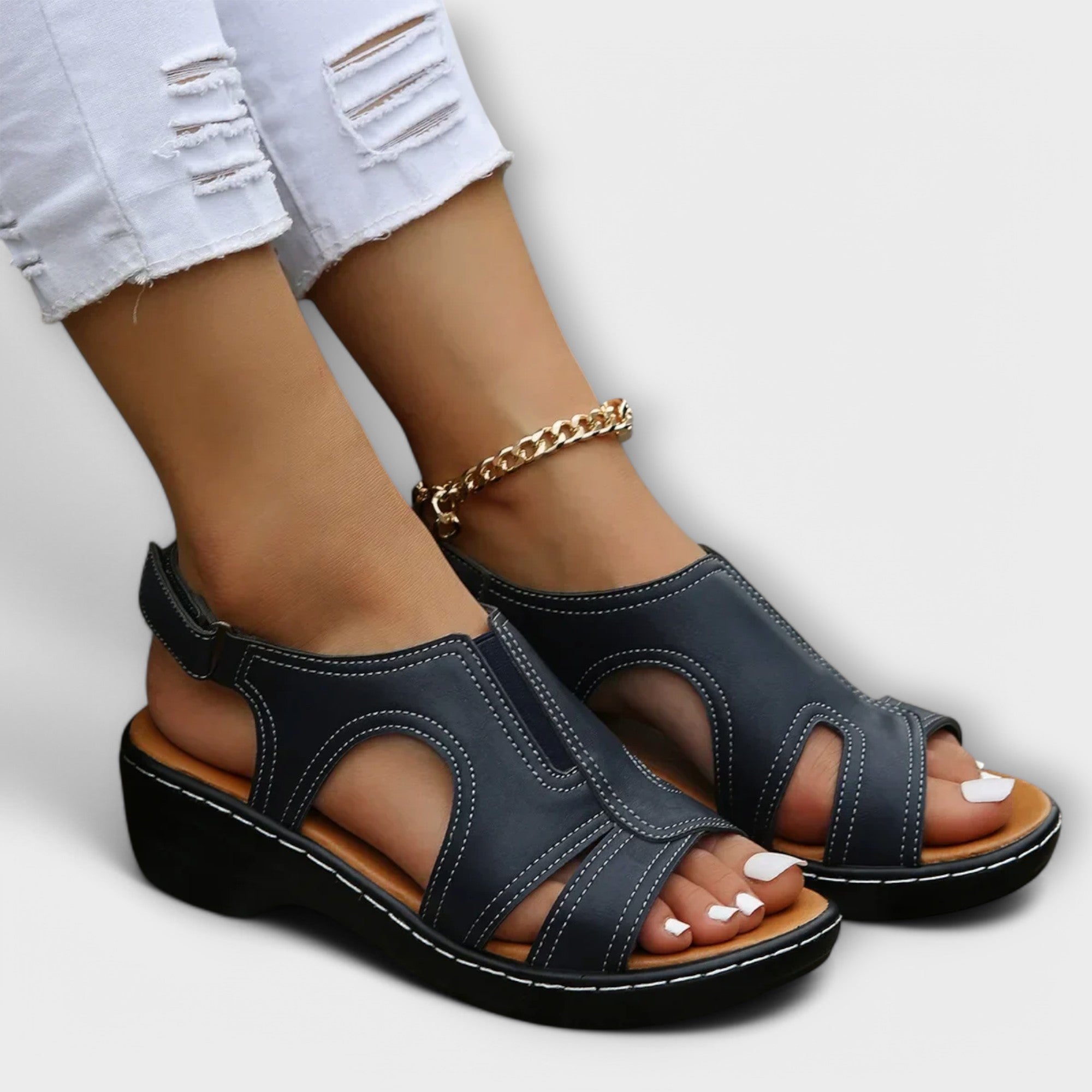 Kristina - Orthopaedic leather sandals with comfortable heels