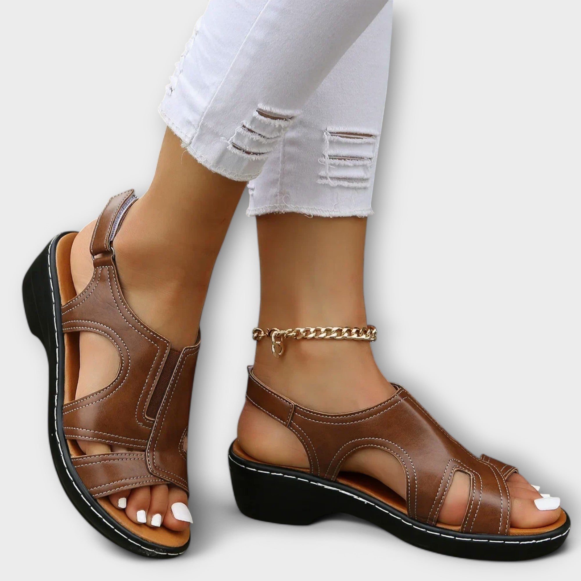 Kristina - Orthopaedic leather sandals with comfortable heels