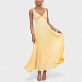 Abia - Pleated yellow maxi dress