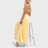 Abia - Pleated yellow maxi dress