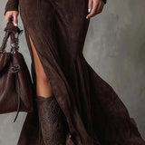 Marsella | Long brown dress with a belt