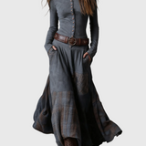 Azucena - Maxi dress with belt, made of eco-suede
