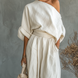 Off-Shoulder Linen Set with Pants