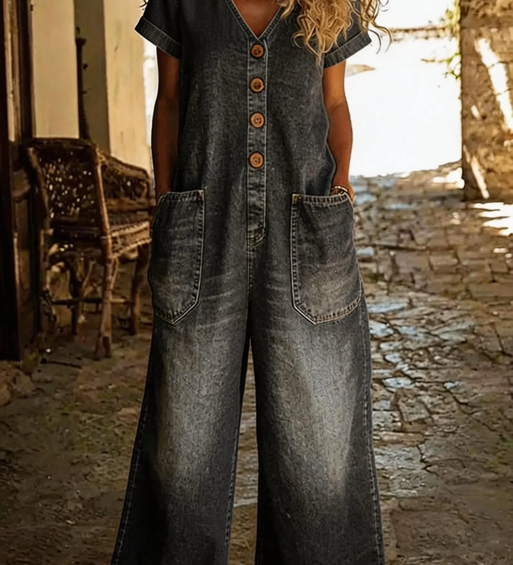 Denise | Farmer Overall V-neck with Short Sleeves