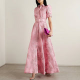 Matilde - Long Floral Jacquard Dress with Belt