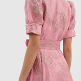 Matilde - Long Floral Jacquard Dress with Belt