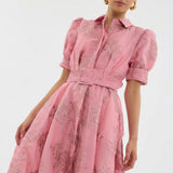 Matilde - Long Floral Jacquard Dress with Belt