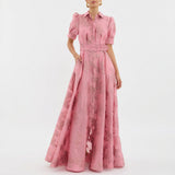 Matilde - Long Floral Jacquard Dress with Belt