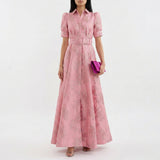 Matilde - Long Floral Jacquard Dress with Belt