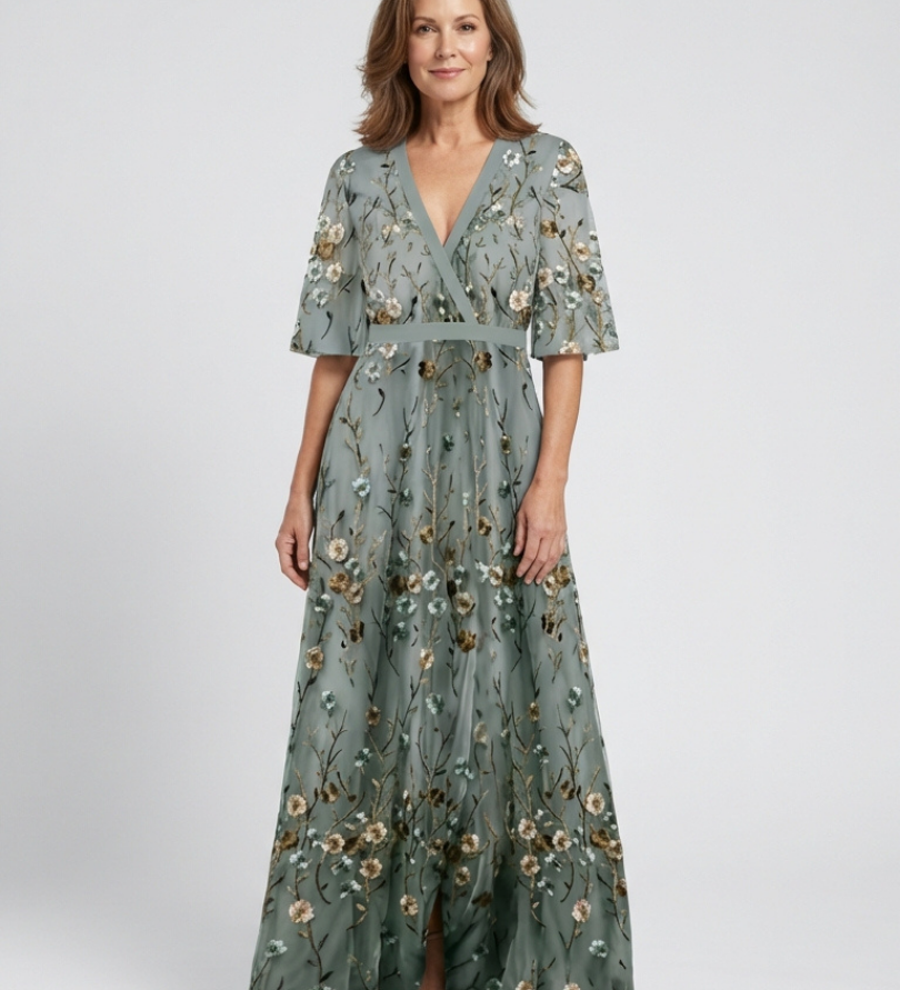 Élodie – Long V-neck floral dress