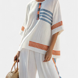 White Ethnic Daisy Set with Blue and Orange Details – Unique and Vibrant Style