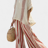 Stunning red striped natural texture two-piece Daisy suit