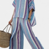 Elegant Daisy striped set in mauve and light blue shades for a sophisticated look