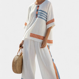 White Ethnic Daisy Set with Blue and Orange Details – Unique and Vibrant Style