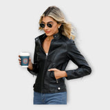 Elegant leather jacket with a modern cut and timeless style