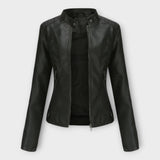 Elegant leather jacket with a modern cut and timeless style