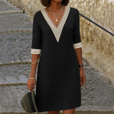Élise – Elegant Half-Sleeve V-Neck Dress