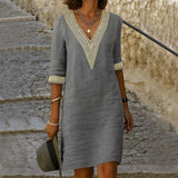 Élise – Elegant Half-Sleeve V-Neck Dress