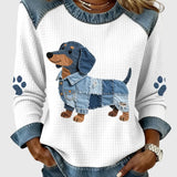 Nuria - Charming Dachshund with patchwork jeans